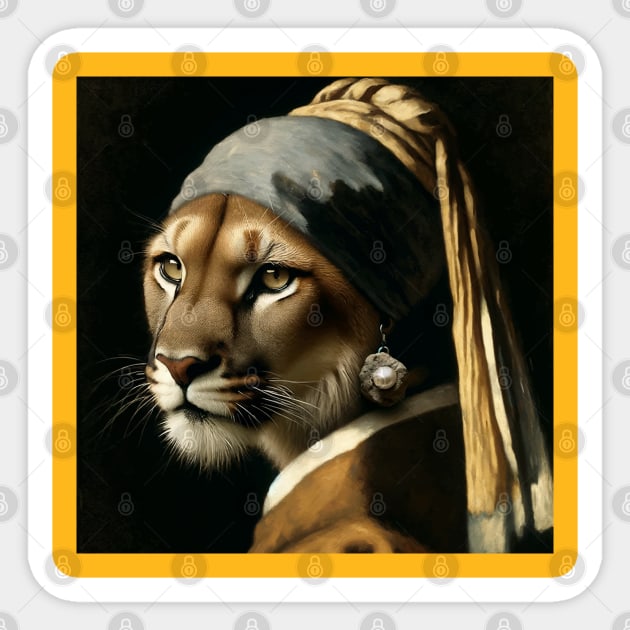 Wildlife Conservation - Pearl Earring Mountain Lion Meme Sticker by Edd Paint Something